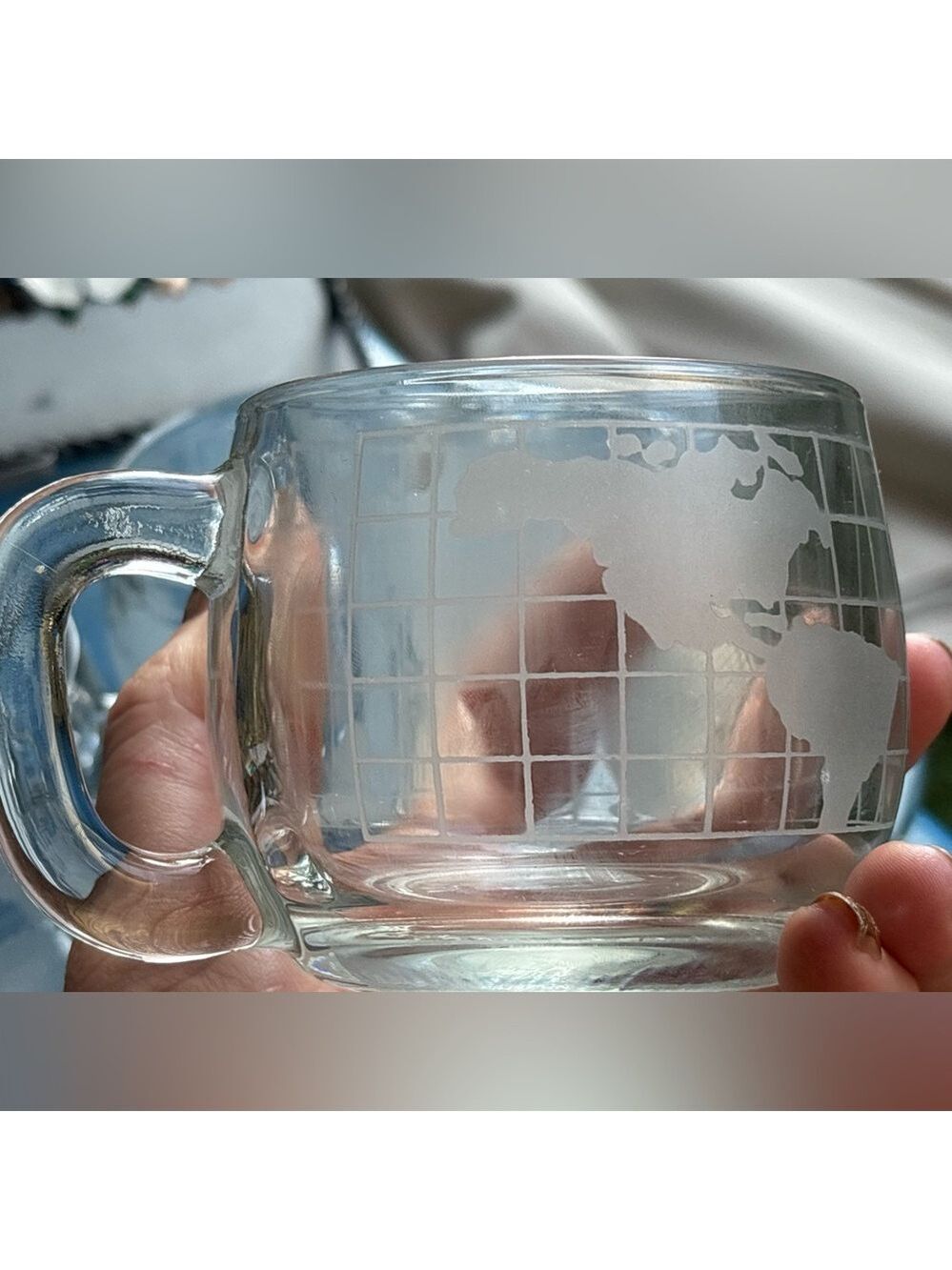 Vintage Nescafé Thick Etched Glass World Map Set of 5 Globe Mugs | 1970s Retro 🌎 - Picture 10 of 13